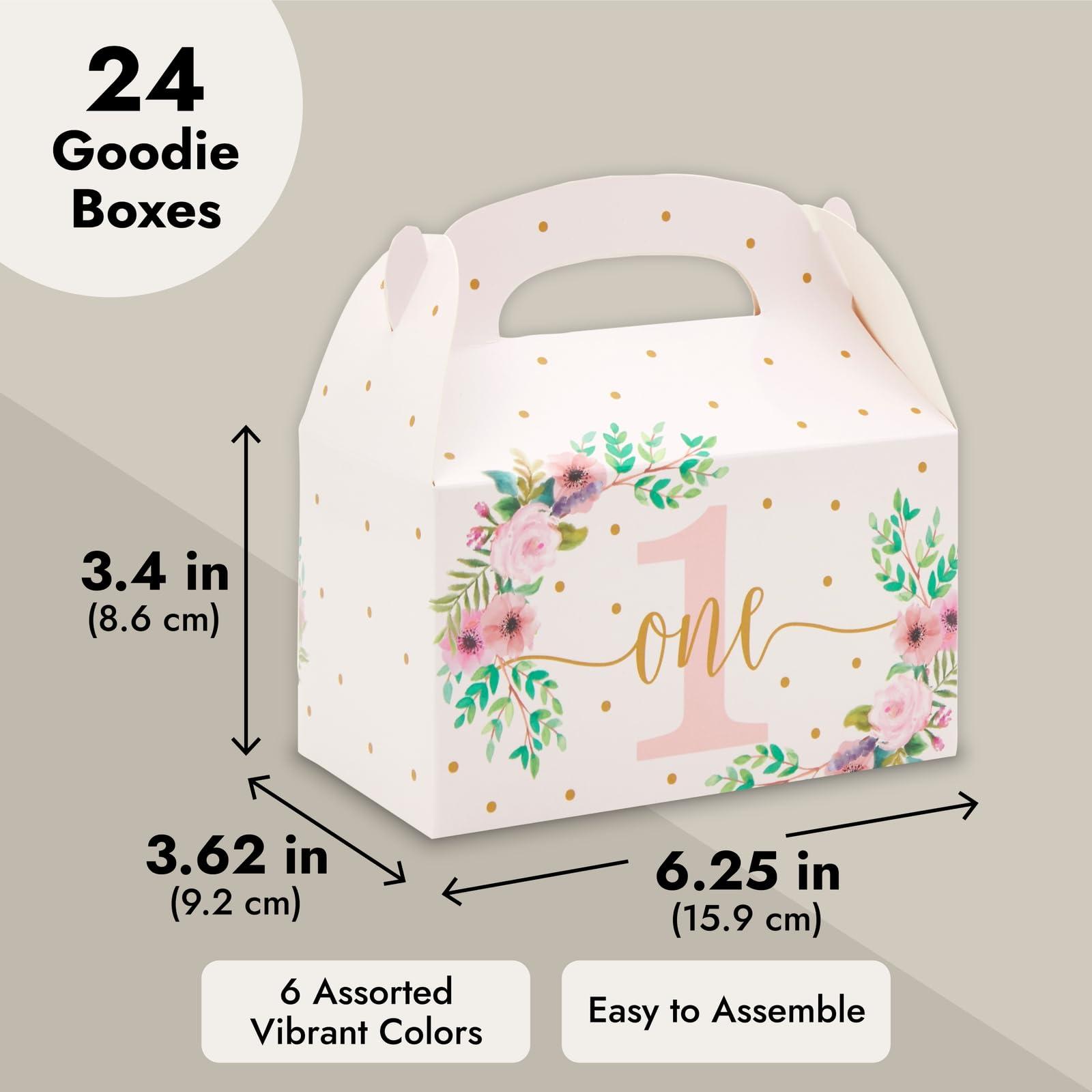 BLUE PANDA BLUE PANDA 24 Pack Pink Floral Present Boxes for 1st Birthday Party Favors - Goodie Gable Box (6.2 x 3.6 x 3.3 in) - First Birthday Candy Boxes for Girls - Gable Boxes for One Year Old