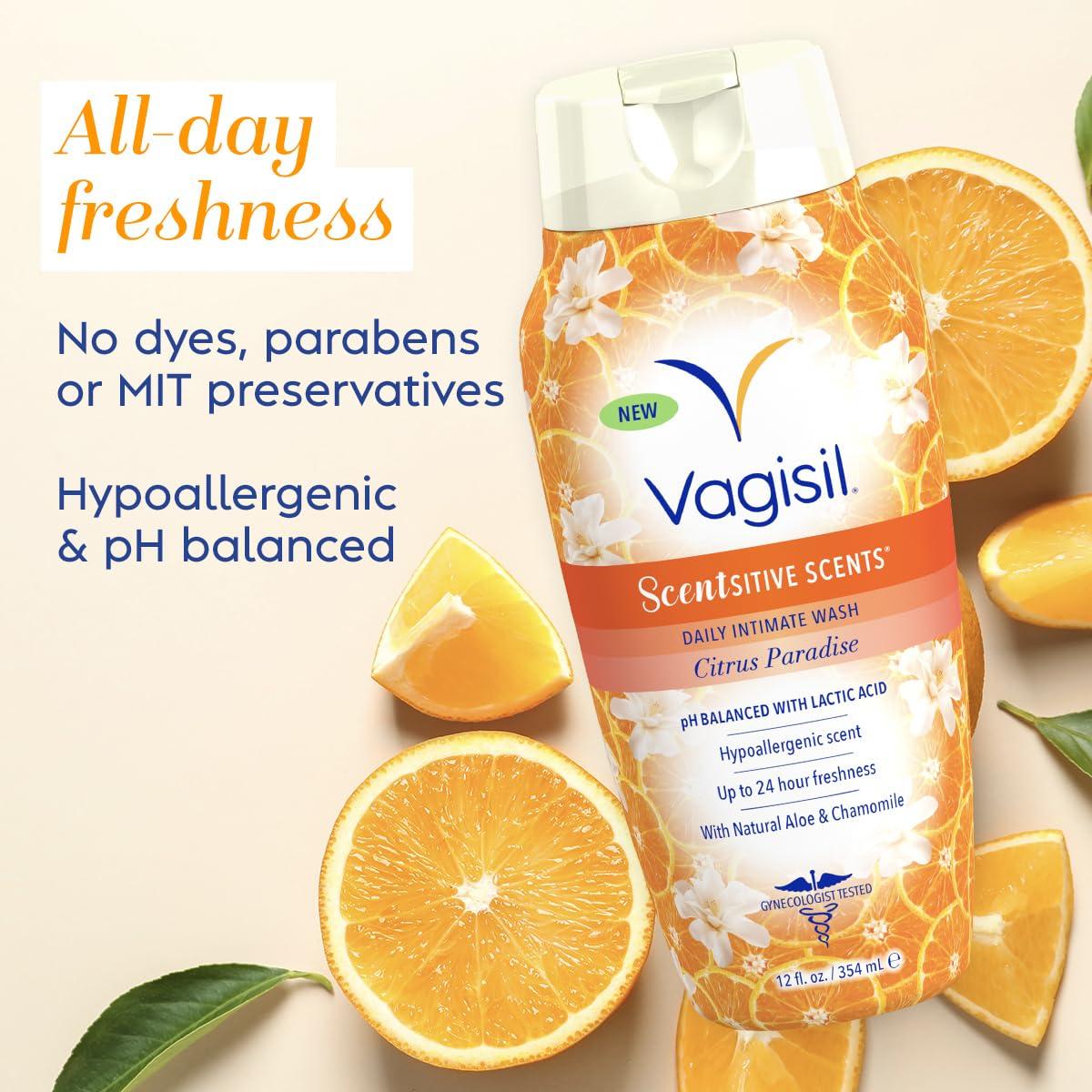 Vagisil Vagisil Feminine Wash for Intimate Area Hygiene, Scentsitive Scents, pH Balanced and Gynecologist Tested, Citrus Paradise, 12 oz (Pack of 1)