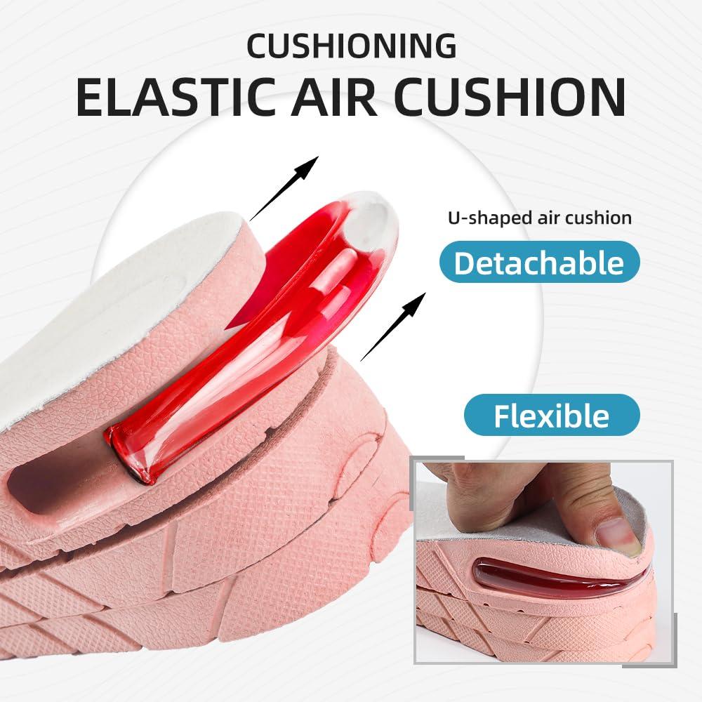 XINIFOOT Height Increase Insole 3-Layer Air Cushion Heel Insert Lift Shoes Insole for Men and Women Invisible Elevator Adjustable Insoles (Half Pad, Pink)
