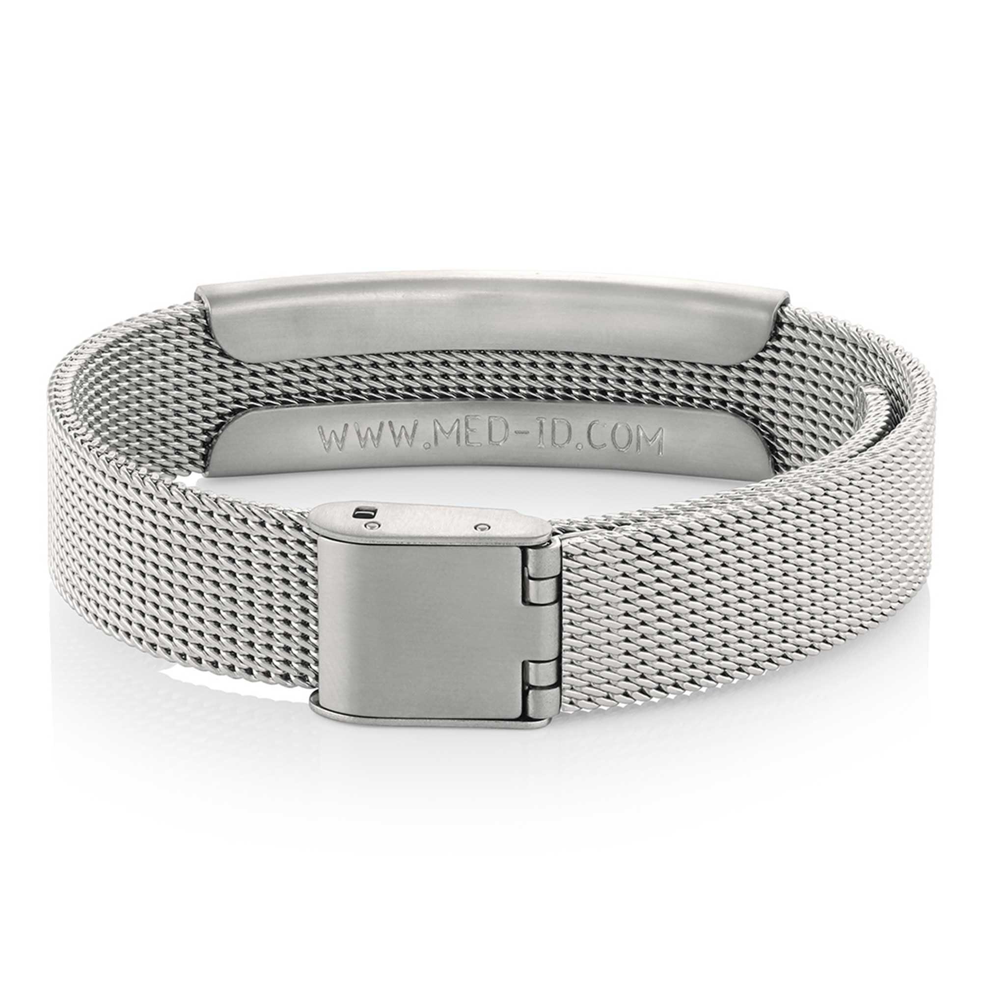 American Medical ID American Medical ID – Sleek Mesh Medical Alert ID Bracelet – Surgical Stainless Steel, Adjustable ID Band Sizing & Clasp, 4 Lines Personalized Engraving Included