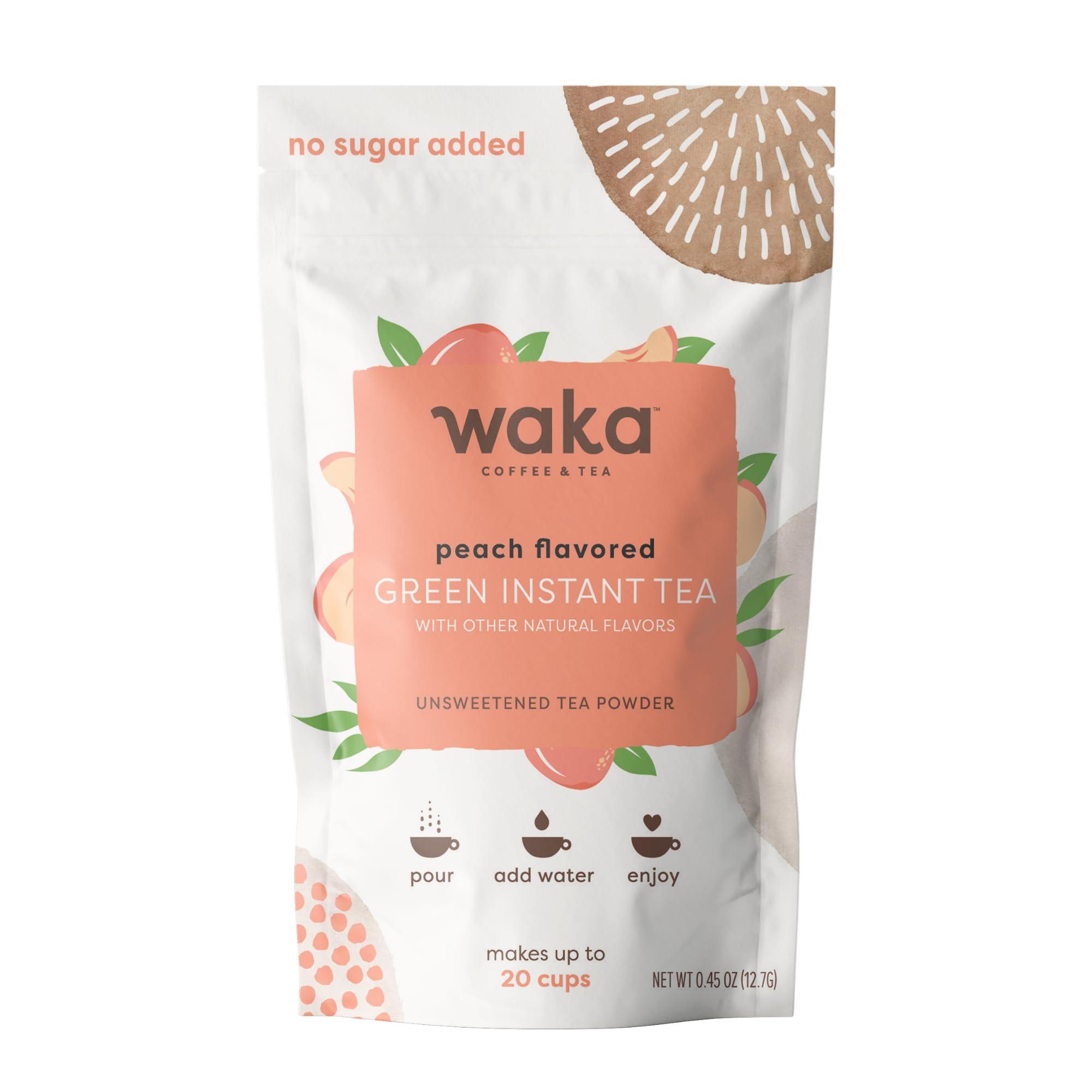 Waka Coffee Waka Premium Instant Tea No Sugar Added & Unsweetened Green Tea (200 Cups) & Peach Flavor (20 Cups)