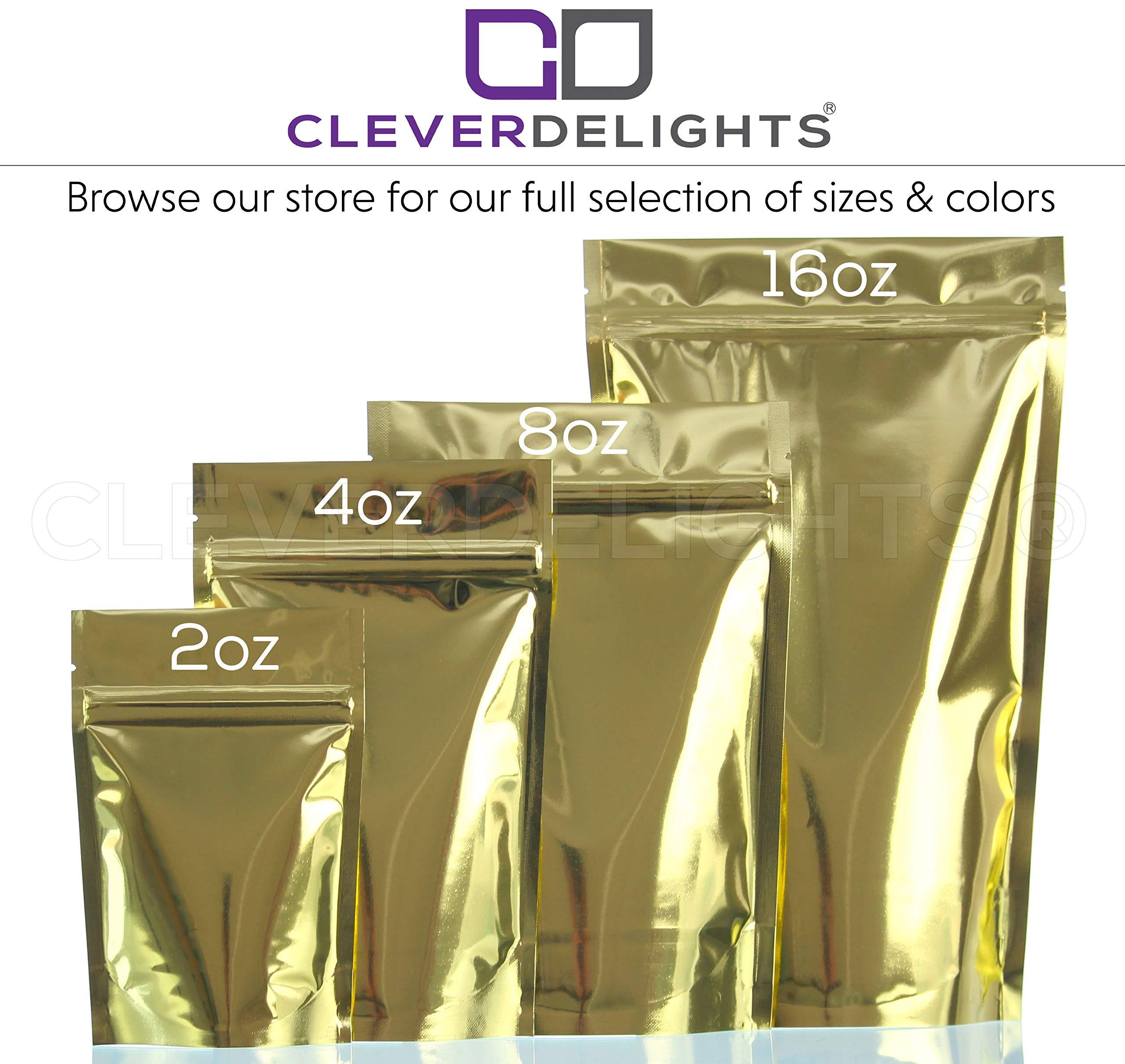CleverDelights CleverDelights Gold Stand Up Pouches - 16oz - 100 Pack - 7\" x 11.5\" x 4\" - Resealable Bag