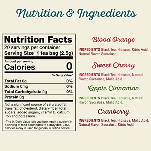 Southern Breeze Southern Breeze Cold Brew Sweet Tea Variety Pack Iced Tea with Black Tea and Zero Carbs Zero Sugar, 20 Individually Wrapped Tea Bags, Pack of 4, Sweet Cherry, Blood Orange, Cranberry & Apple Cinnamon