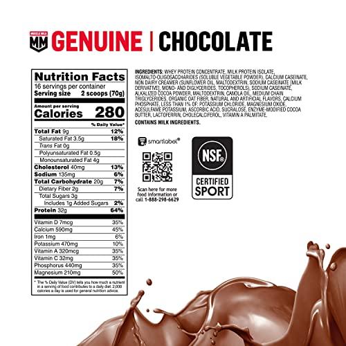 Muscle Milk Muscle Milk Genuine Protein Powder, Chocolate, 2.47 lb, 16 Servings, 32g Protein, 3g Sugar, Calcium, Vitamins A, C & D, NSF Certified for Sport