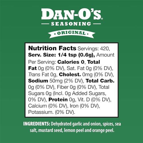 Dan-O\'s Dan-O\'s Original Seasoning - Great on Chicken, Meats, Veggies - All-Purpose, All-natural, Sugar Free, Zero Calorie, Savory Seasoning for Cooking Anything, marinade, rub, dips - Medium bottle (8.9 oz)