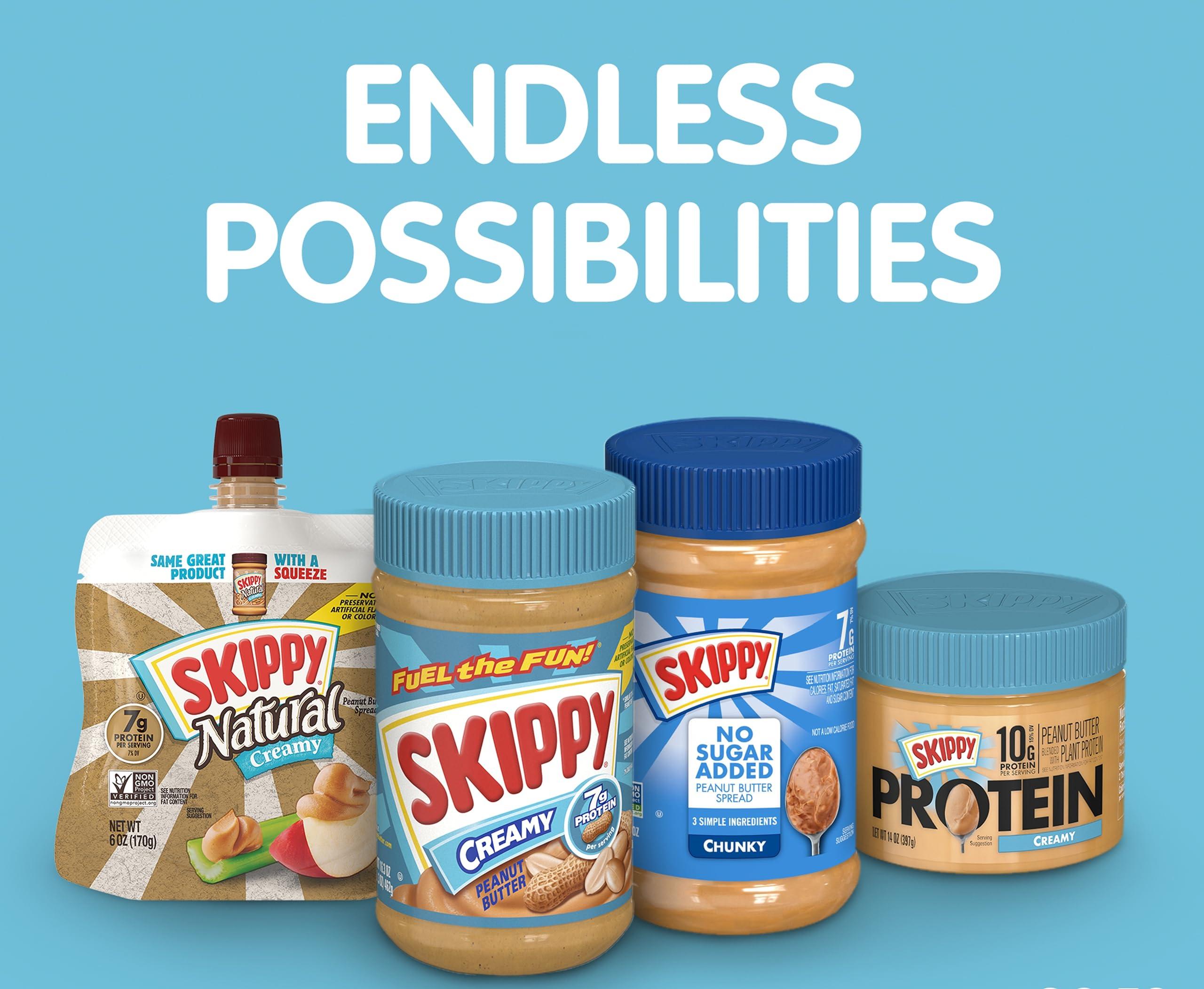 SKIPPY SKIPPY Natural Peanut Butter Spread, Creamy, 7 g protein per serving, 15 oz. (12 Pack)