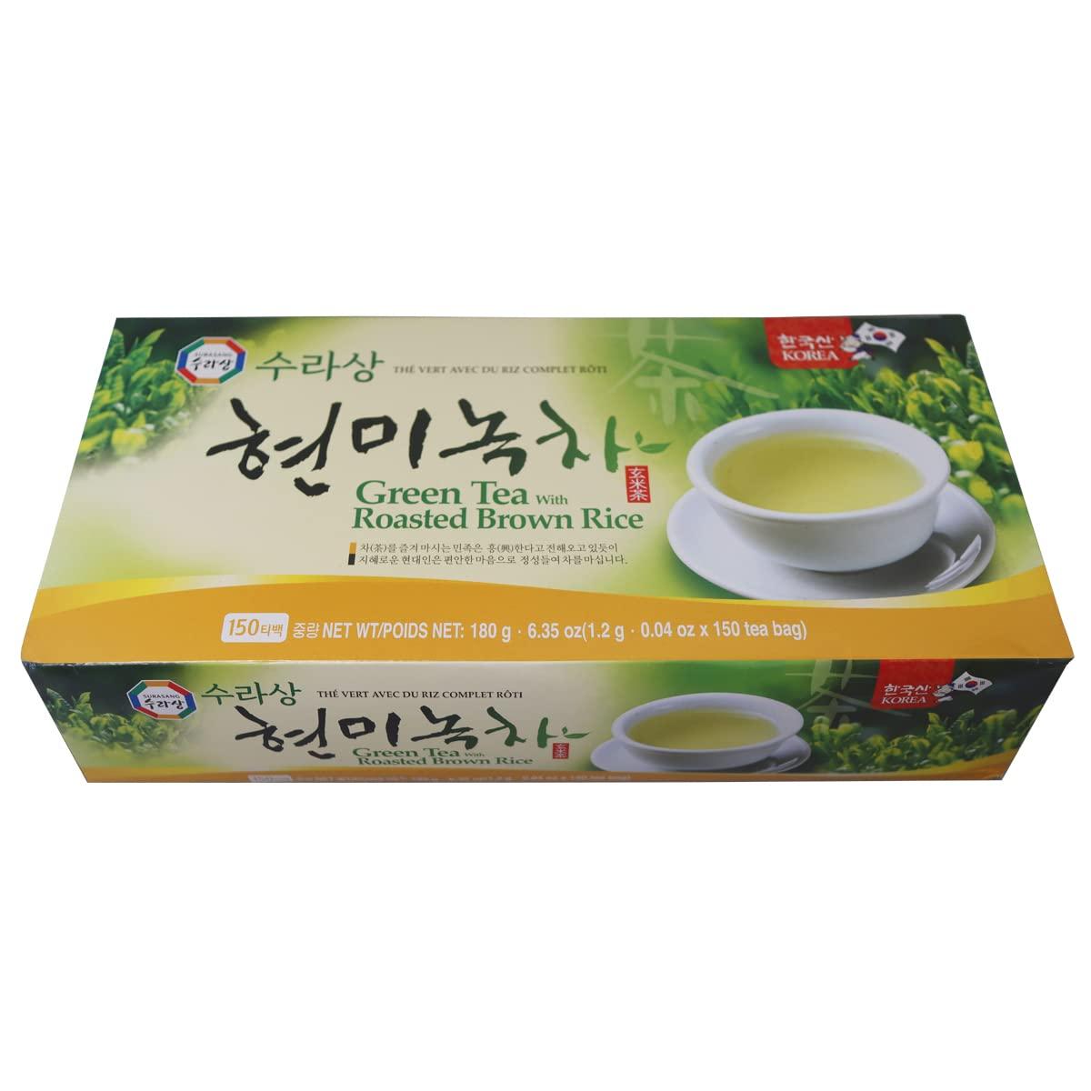 Surasang Surasang Green Tea with Roasted Brown Rice Tea, Toasty and Fragrant, Korean Herb Tea, 150 Teabags
