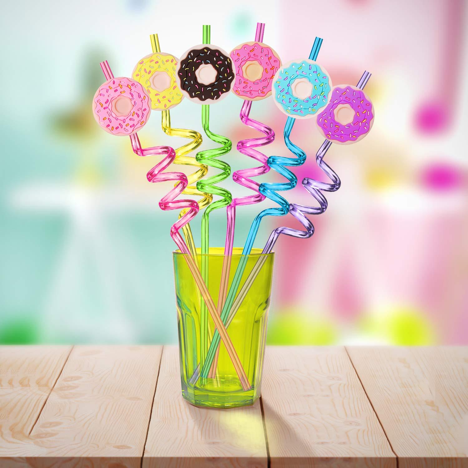 FZR Legend 24 Reusable Donut Straws for Birthday Party Supplies | Party Favors with 2 Cleaning Brush