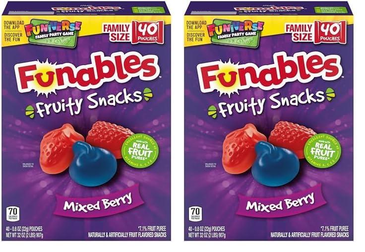 Funables Funables Fruit Snacks, Mixed Berry Fruit Flavored Snacks, 0.8 ounce Pouches (Pack of 80)