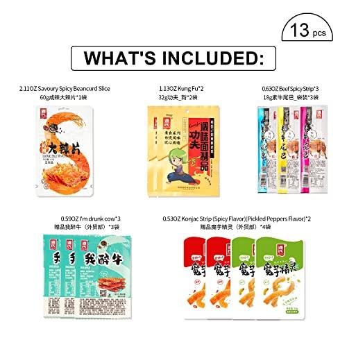Genji food Genji Food Chinese Spicy Strips - Spicy Snack Package (13 Count) - Variety Assortment With Chinese Latiao, vegetarian snacks, gift snack box for Lunches, office, college students, road trips, holiday