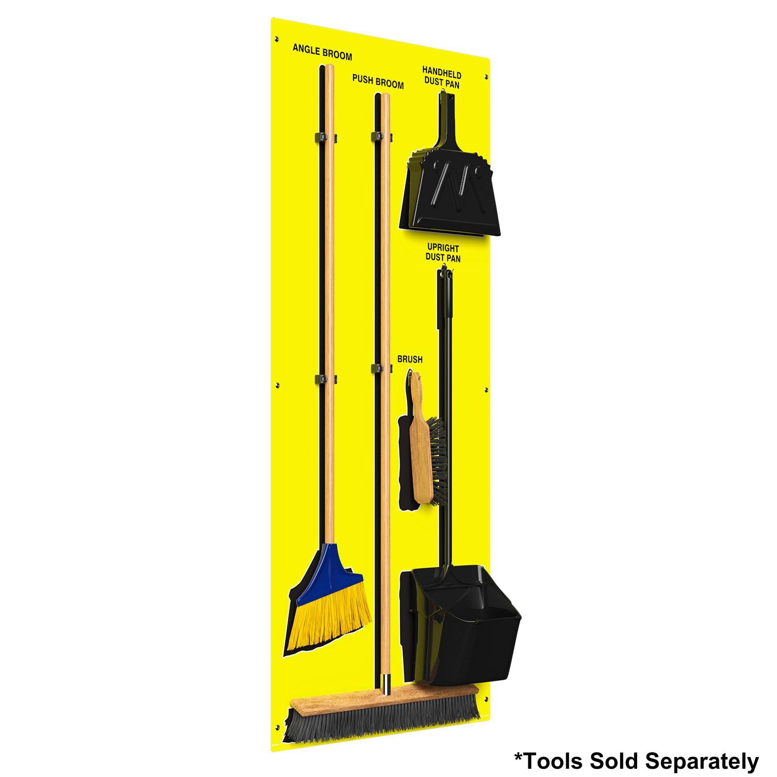Accuform Clean & Sweep 5S Shadow Board/Wall Mount Broom Holder, 68\" x 30\" Board, 5S Cleaning Station - Board Only, Tools Sold Separately, Made in The USA by AccuformNMC, Yellow/Black, PSB614YLBK