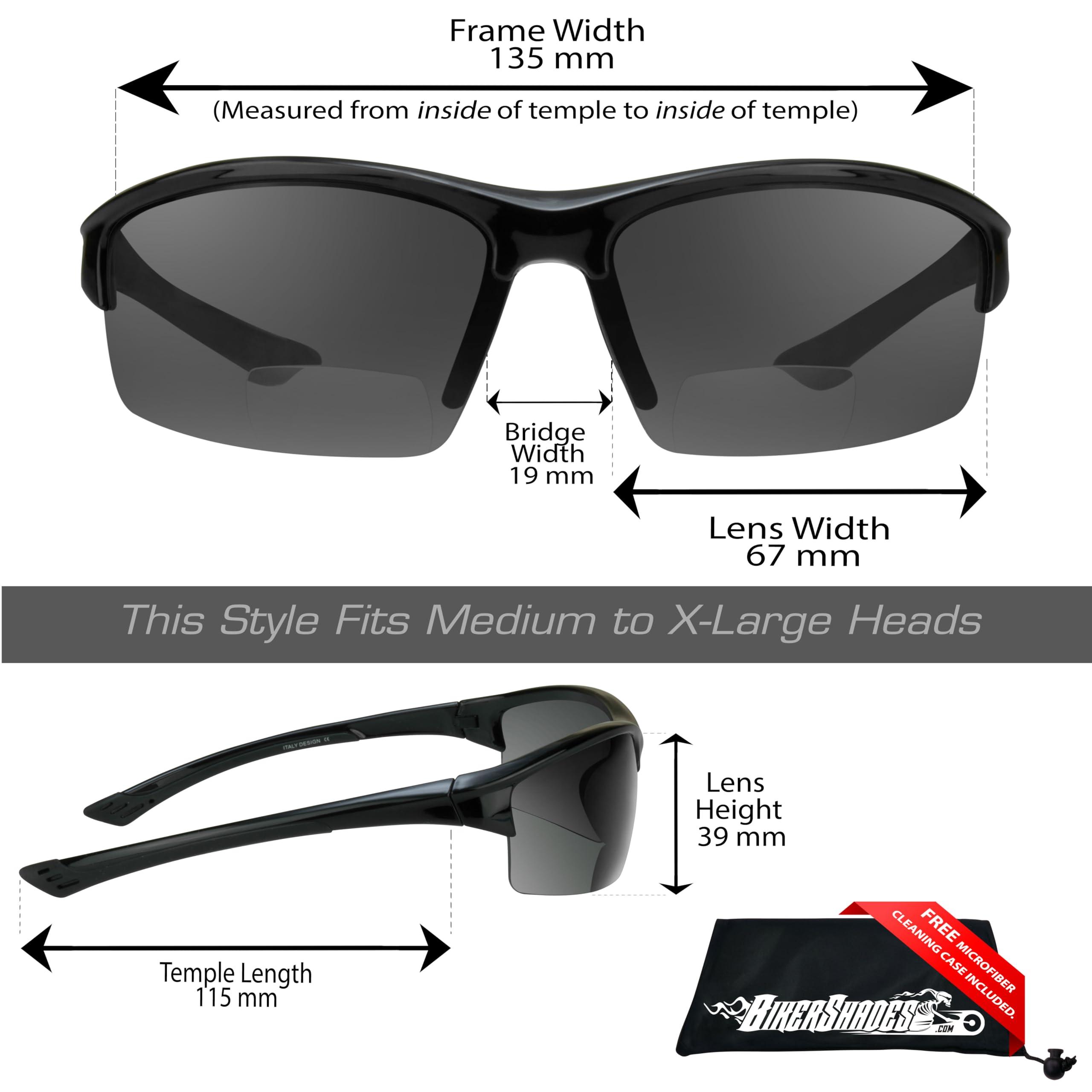 Bikershades Biker Armour Polarized Bifocal +1.25 Reading Sunglasses Wrap Around Sport TR90 Black Frame Grey Lens