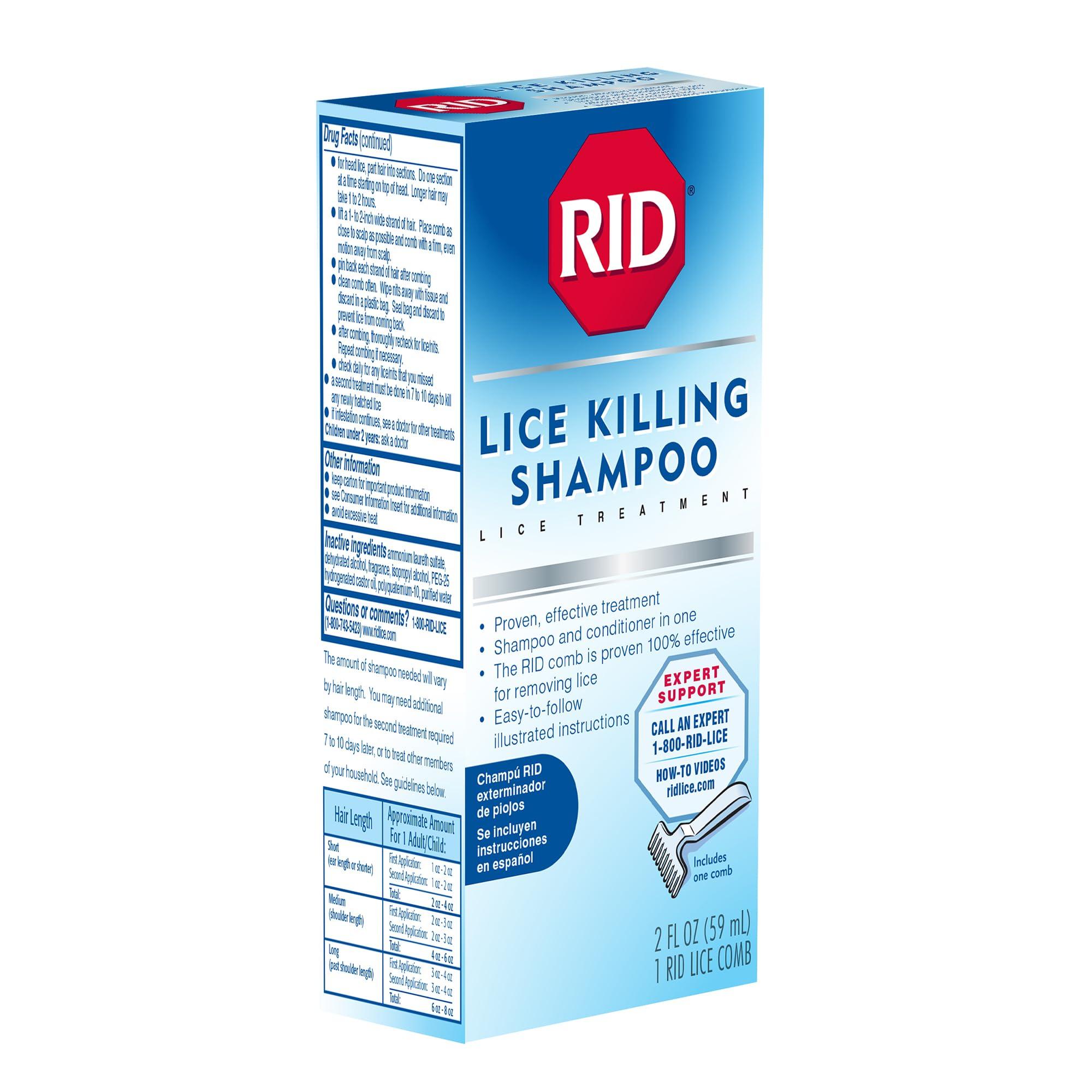 RID Rid Lice Killing Shampoo Proven Effective Head Lice Treatment for Kids and Adults Includes Nit Comb Bottle Ounces, Piece Set, 2 Fl Oz