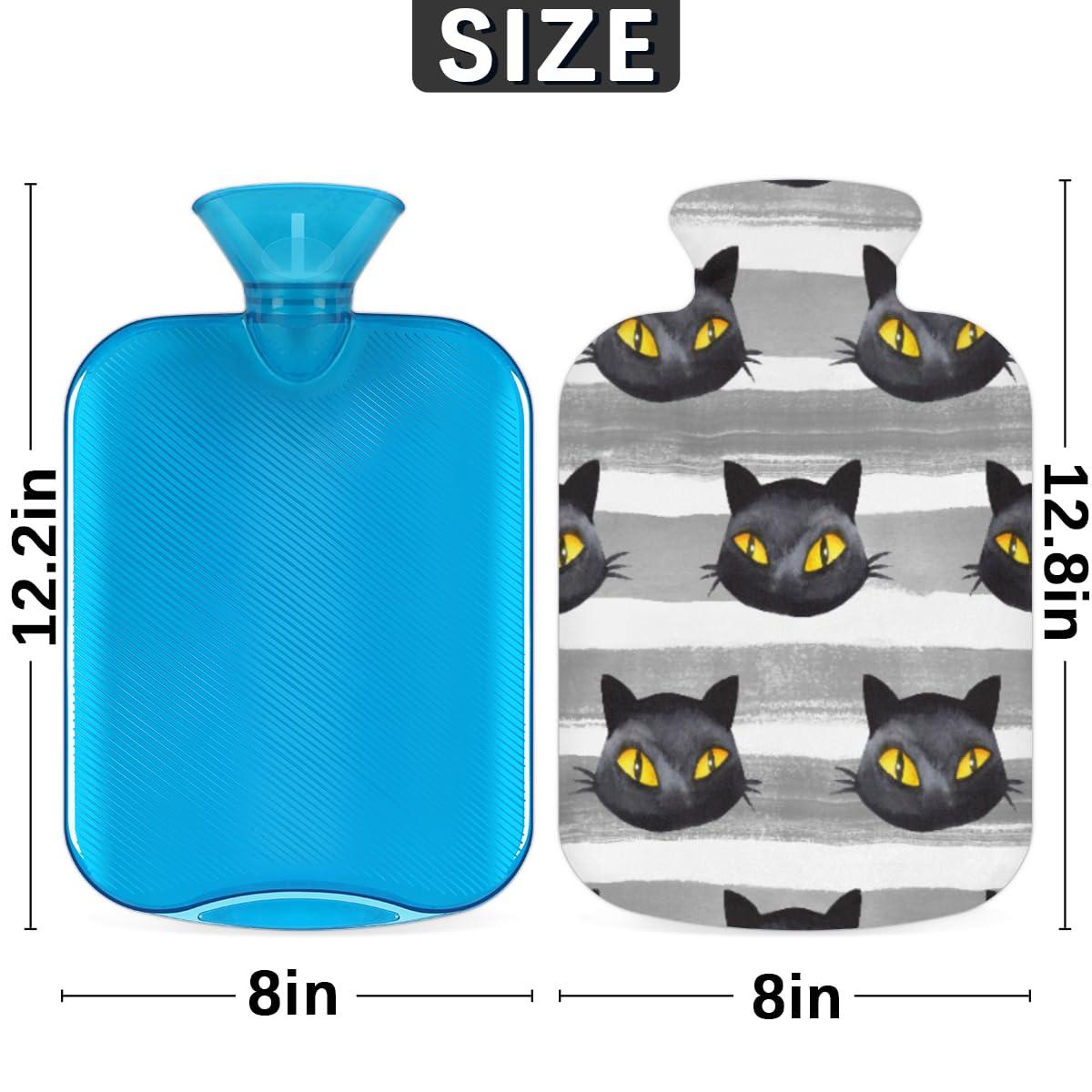 POFATO Halloween Black Cat Face Hot Water Bottle with Cover for Pain Relief Cramps, 2L Rubber Warm Hot Water Bags for Bed Hand Feet Belly Warmer, Hot or Cold Compress Water Bottle