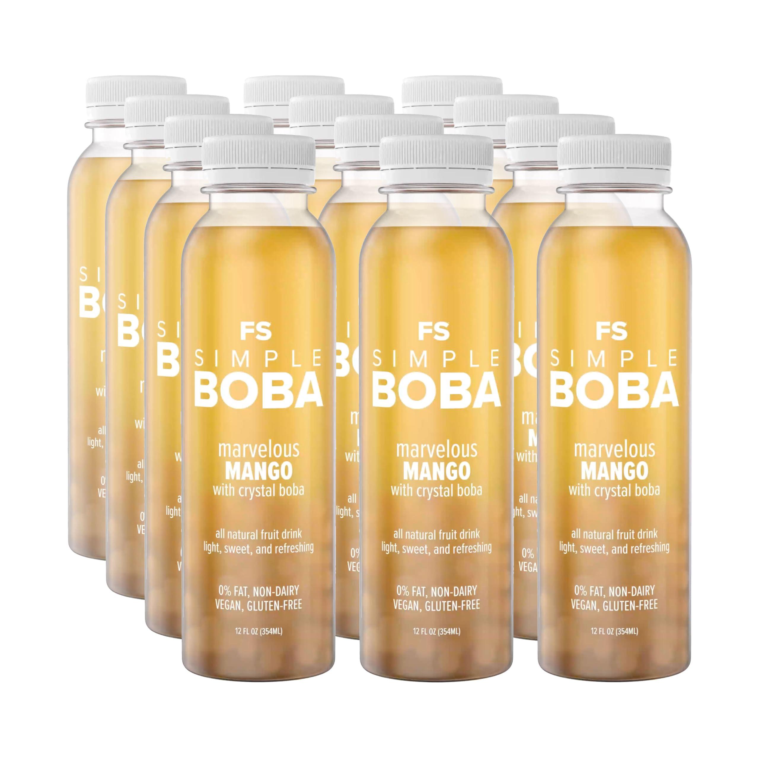 FS FS Simple Boba | Natural Bubble Tea or Juice with Healthy Konjac Crystal Boba Pearls | NO Artificial Ingredients or Preservatives | 0% Fat, Dairy-Free, Gluten-Free, Vegan | 12oz Bottles (Marvelous Mango Juice, 12 Pack)