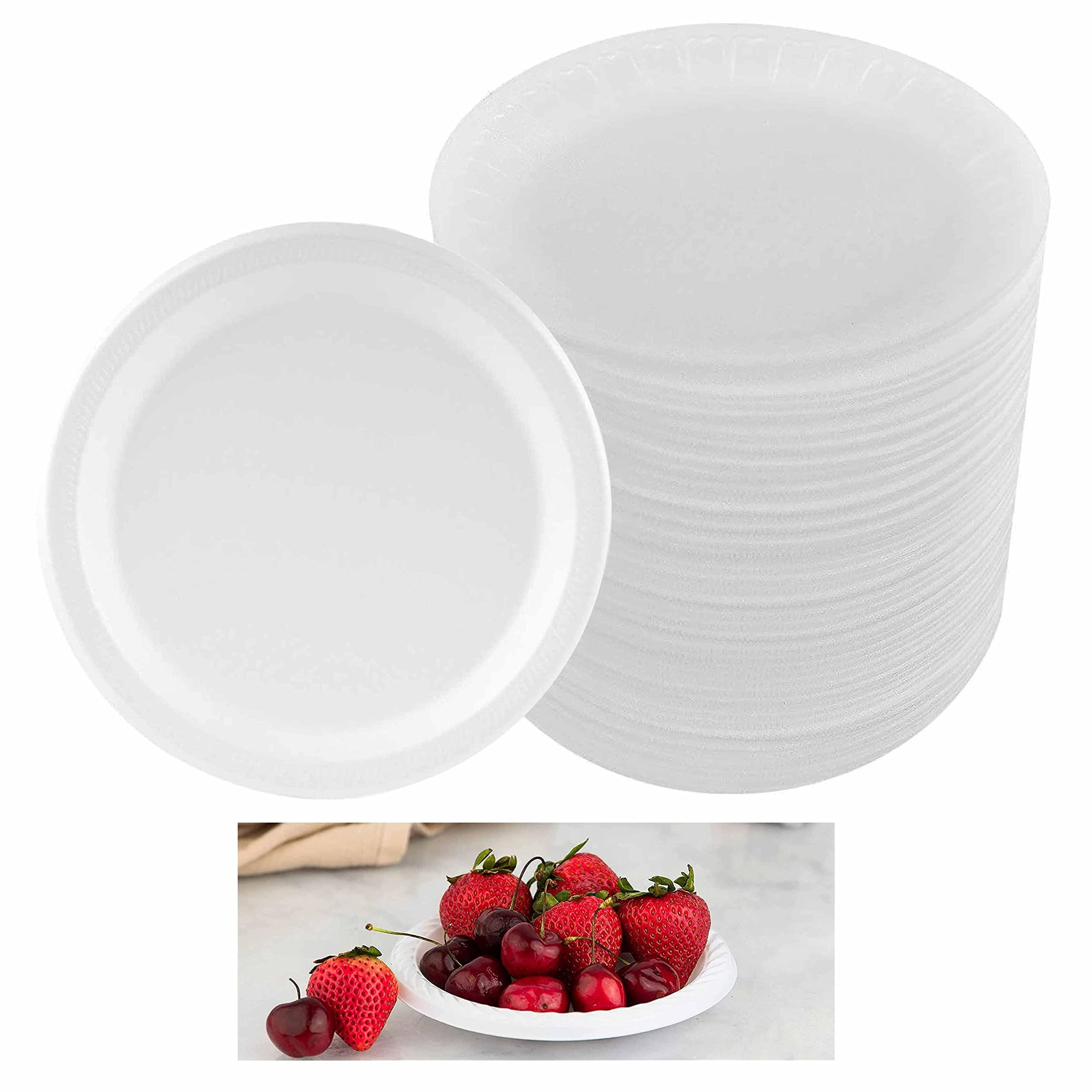 GENERIC 50 Pack Premium Foam Plastic Plates 6 Inch Party White Soak Proof Heavy Duty 6\"