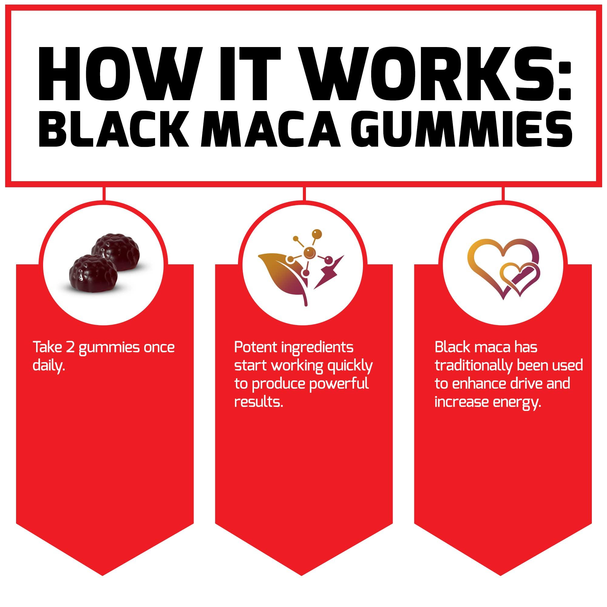 Force Factor Force Factor Black Maca Gummies, 3-Pack, Black Maca Root to Enhance Male Vitality, Increase Energy & Strength, with BioPerine for Superior Absorption, Delicious Passion Berry Flavor, 180 Gummies