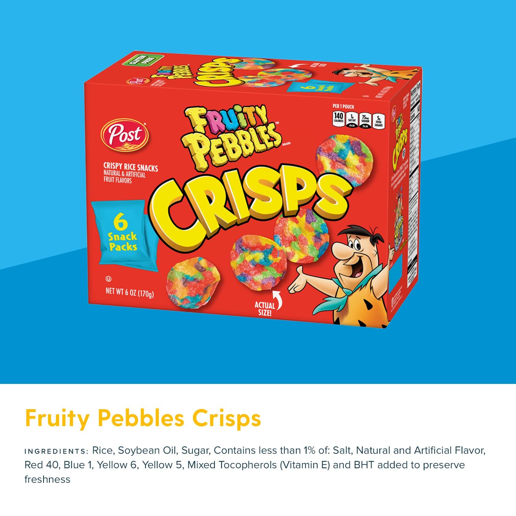 Post Pebbles Family Size Cereal and Crisps Variety Pack; Fruity Cereal (2), Cocoa Cereal (1), Fruity Multipack Crisps (2), Cocoa Multipack Crisps (1)