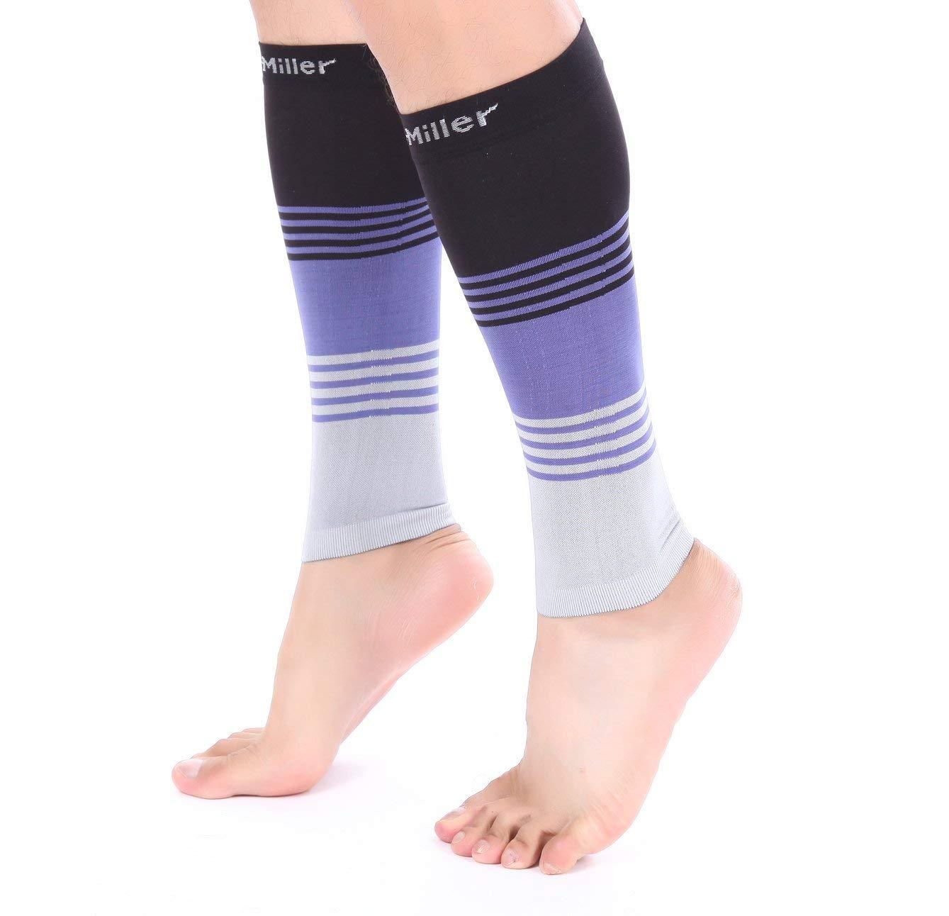 Doc Miller Doc Miller Compression Calf Sleeve for Men & Women, Medical Grade, 20-30mmHg Graduated Support for Running, Calf Tear, Shin Splints, Knee High, Calf Sleeves, Stripes Design, Extra Large Size,1 Pair