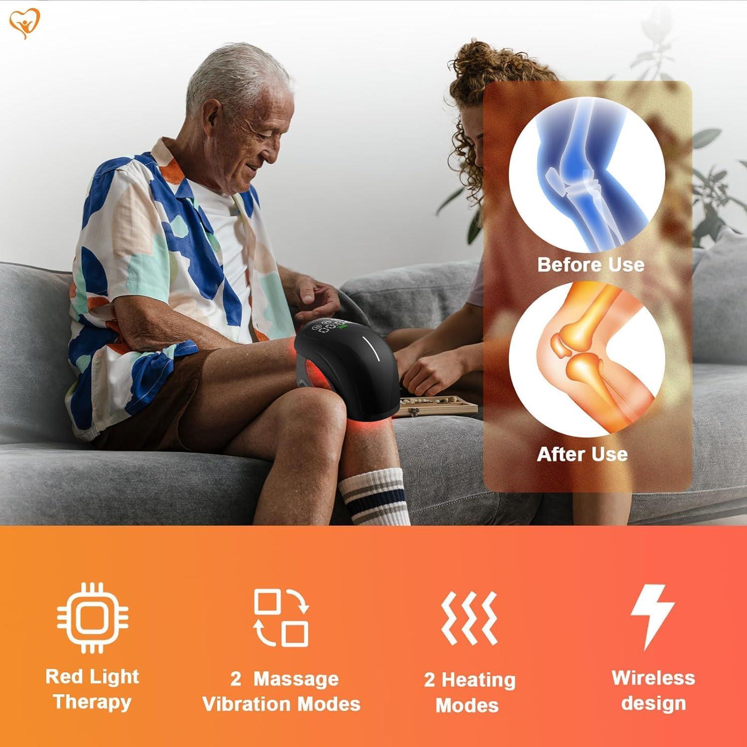 HaSoCare Knee Massager,Red Infrared Heat and Vibration Knee Pain Relief Device,Reduce Knee Joint Pain, Swelling, Stiffness and Other Joint Massager