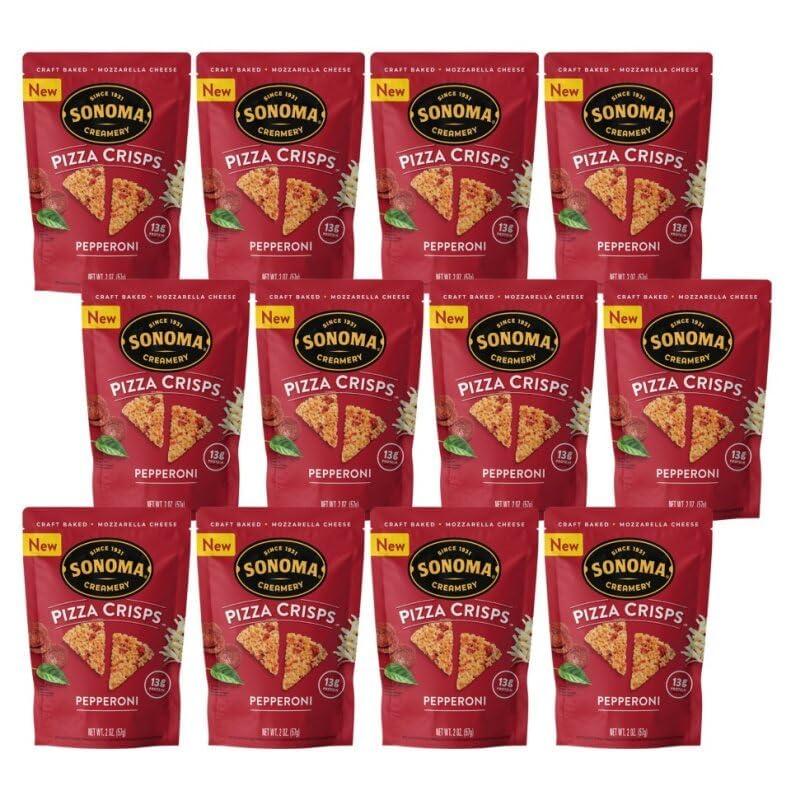 Sonoma Creamery Sonoma Creamery - Pizza Crisps, Pepperoni, 2 Oz (12 Count) | Savory Snack Cracker | High Protein | Low Carb | Gluten Free | Wheat Free |Keto Friendly