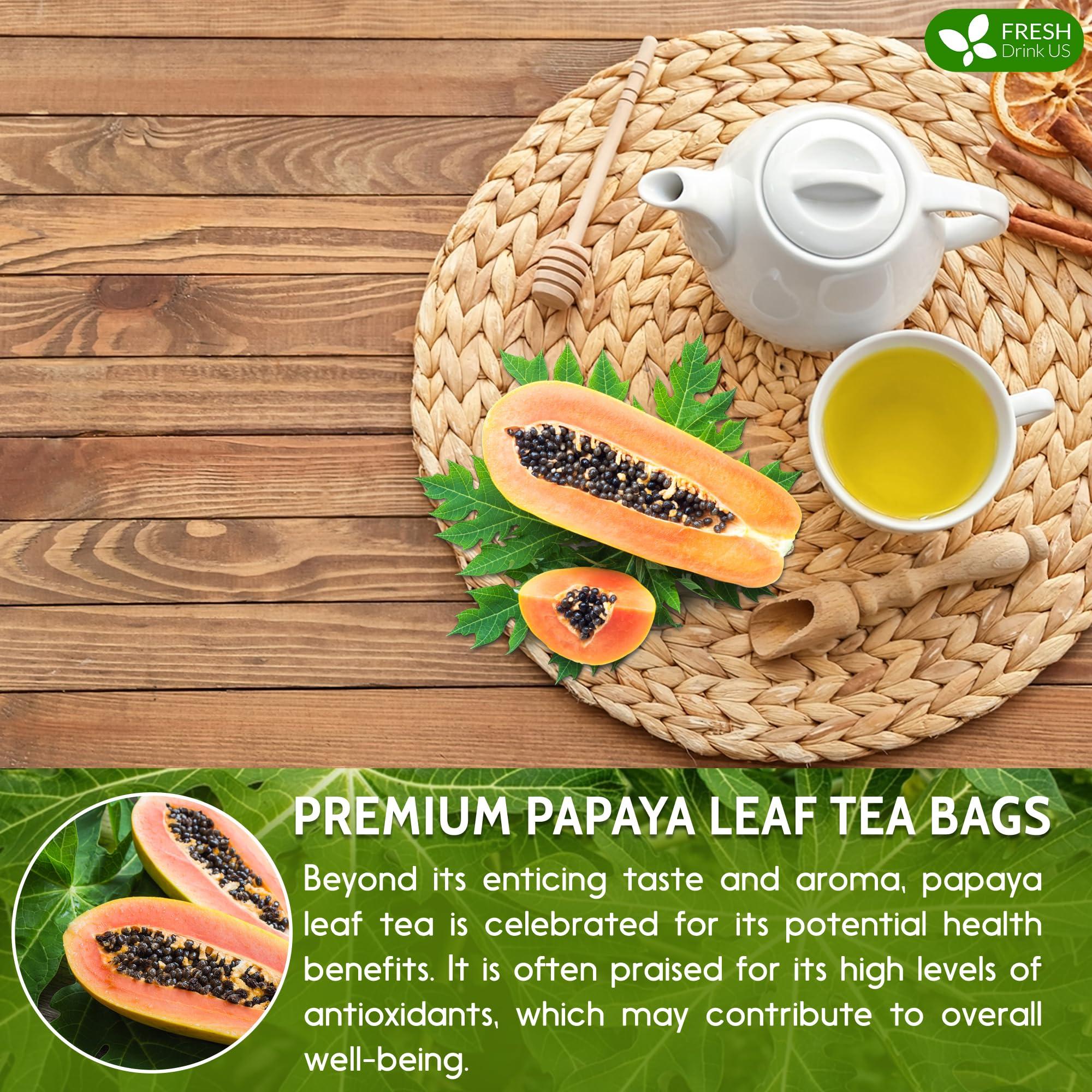 FRESHDRINKUS FreshDrinkUS, Premium 40 Papaya Leaf Tea Bags, 100% Natural & Pure from Papaya Leaves. Loose Leaf Papaya Herbal Tea. Made with Natural Material Tea Bags. No Sugar, No Caffeine, No Gluten, Vegan.