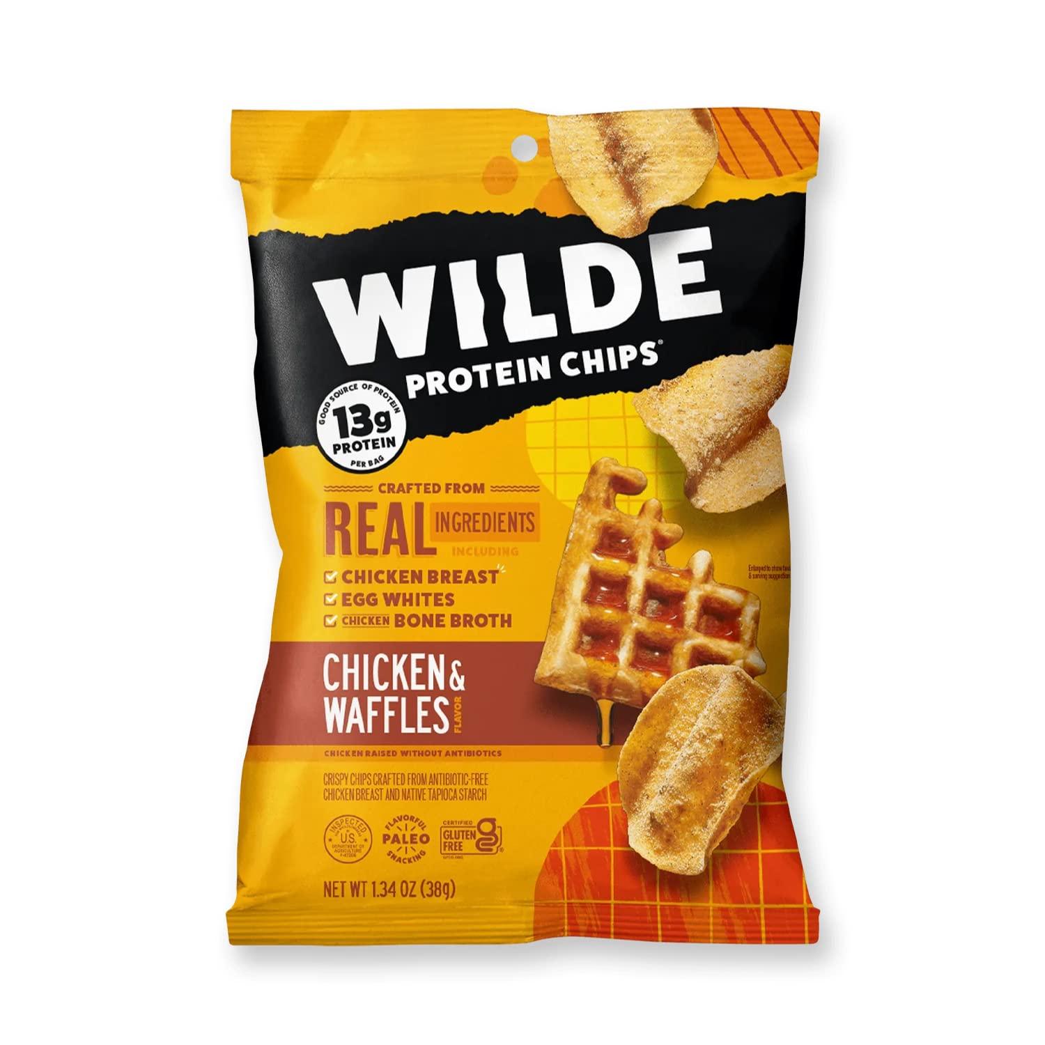 WILDE Brands WILDE Chicken Chips Mini Bags - High Protein, Made With Real Chicken, 1.34oz Bags (Chicken & Waffles, 8 Count)