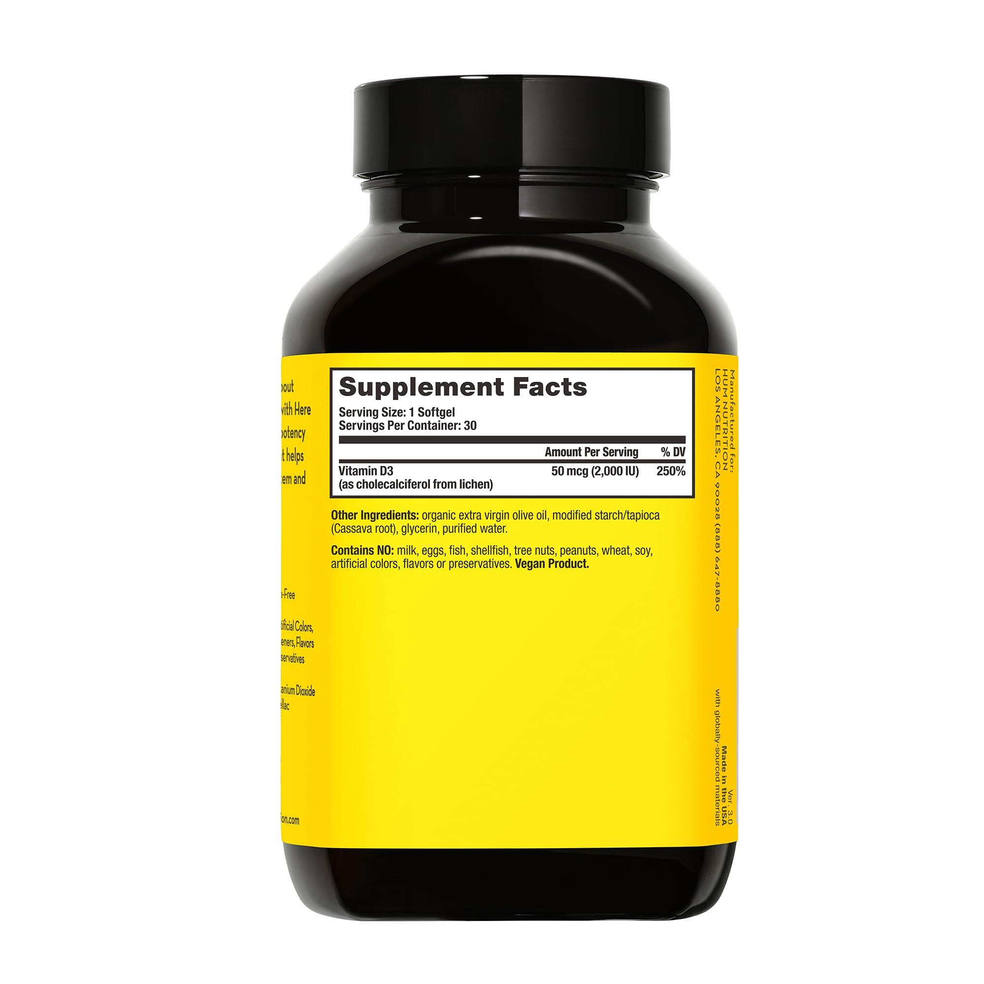 HUM HUM Here Comes The Sun - Immune Supplement with Vitamin D & Calcium for a Healthy Immune System - Supports Radiant Skin, Mood + Bone Health (30-Count)