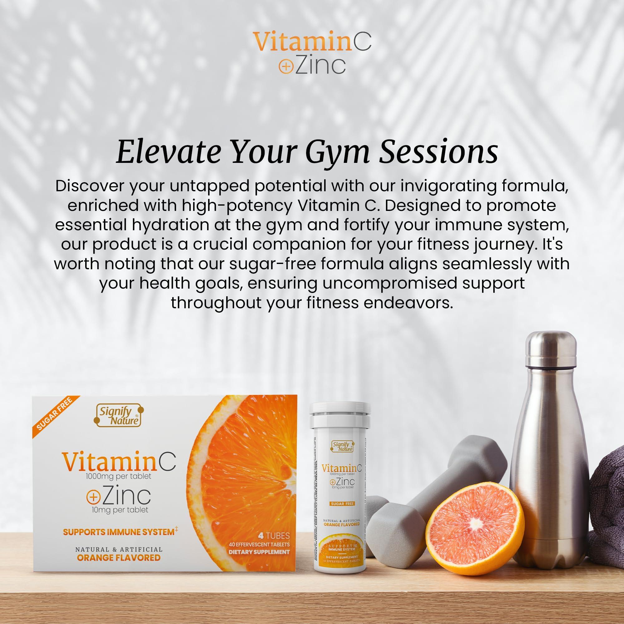 SIGNIFY NATURE SIGNIFY NATURE Vitamin C 1000mg Effervescent Tablets - Potent Immune Support VIT C with Zinc Supplement - Sugar-Free & Vegan Formula | Dissolvable Vitamin C Tablets - Water Soluble Fizzy Elixir - 40CT