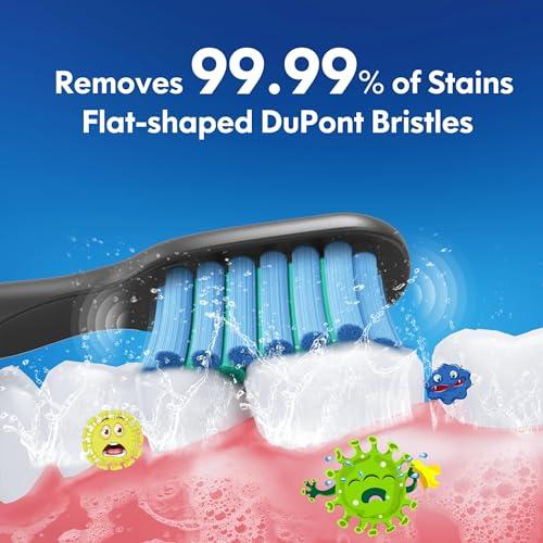 DADA-TECH Kids Electric Toothbrush Rechargeable Age 3-5-6-12-18 Year Old, Sonic Toothbrush Kids with Timer 3 Modes 4 Vibrating Heads Habit Stickers Tooth Brush for Girls Boys and Childrens (Astronaut Black)