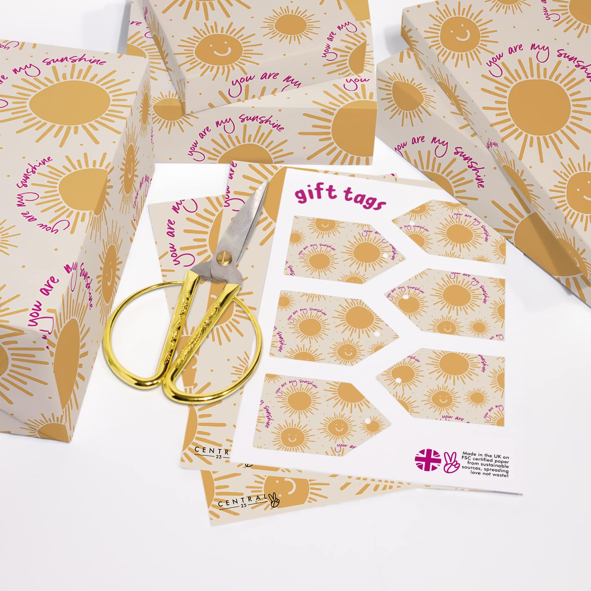 CENTRAL 23 CENTRAL 23 Yellow Wrapping Paper - \'You Are My Sunshine\' - 6 Sheets Of Gift Wrap - Summer Sun Gold - For Christmas Holiday Birthday Anniversary - Comes With Fun Stickers