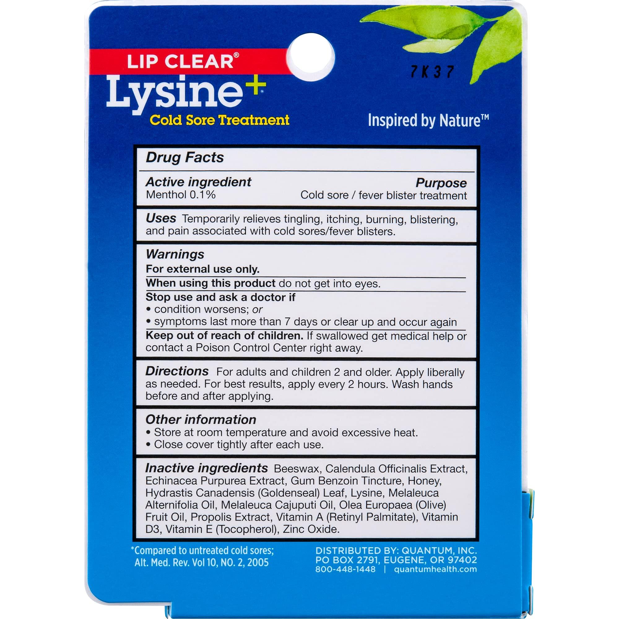 Quantum Research Lip Clear Lysine+ Cold Sore Treatment 0.25 oz ( Pack of 3)