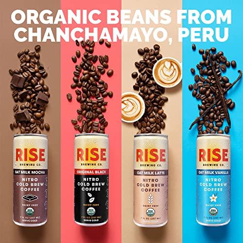 RISE Brewing Co. RISE Brewing Co. Nitro Cold Brew Coffee, Organic, Non-GMO, Clean Energy & Low Acidity, 3x Original Black, Oat Milk Latte, Oat Milk Mocha & Oat Milk Vanilla, 7 fl. oz. Cans (12 pack)