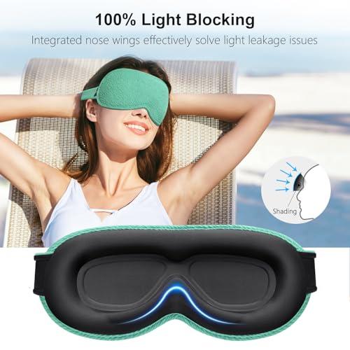 Gritin Gritin 100% Blackout Sleep Eye Mask for Women Men,Zero Eye Pressure Sleeping Mask-Ergonomic Design 3D Cutout Eye Movement and Eyelash Friendly Night Blindfold,Ultra Soft&Comfortable for Sleeping-Cyan