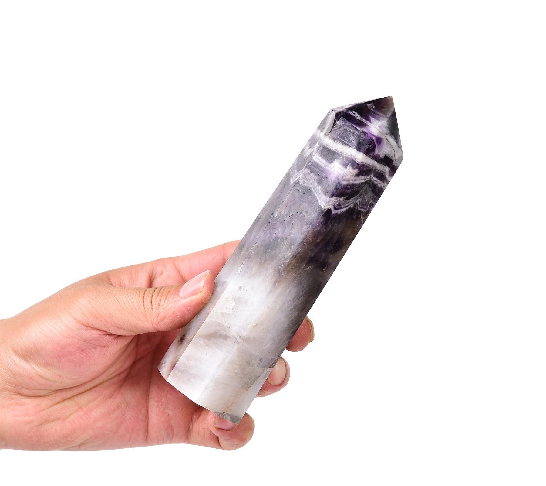 AMOYSTONE AMOYSTONE Large Crystal Tower Natural Dream Amethyst 6 Faceted Obelisk Healing Crystal Pillar Wand Tumbled Hexagonal Pointed 1-1.7 Lbs Home Dcor