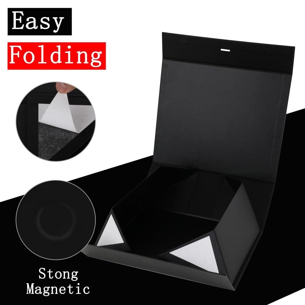 BoxSkivra Large Gift Boxes with Lids 5 Pack 13X11X5.3 Inch Large Black Gift Box with Ribbon Foldable Gift Boxes for Presents Easter Gift Box Groomsman Proposal Box Shredded Paper for Gift Box with Cards
