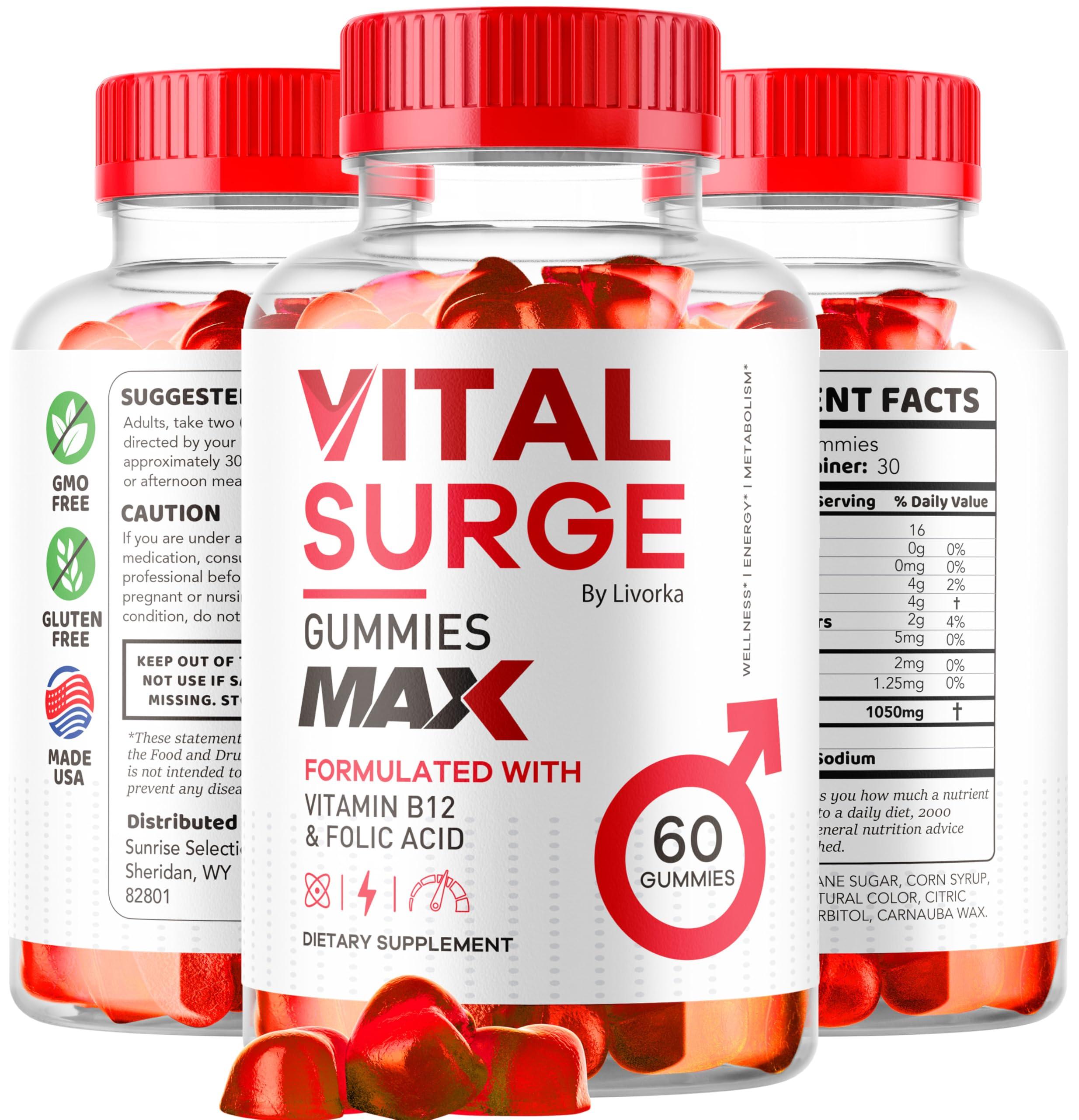 LIVORKA Vital Surge Male Gummies - Men\'s Performance Gummies, MAX Strength VitalSurge Advanced Formula, VitaSurge for Men Vitale Vita, 1050MG (60 Gummies)