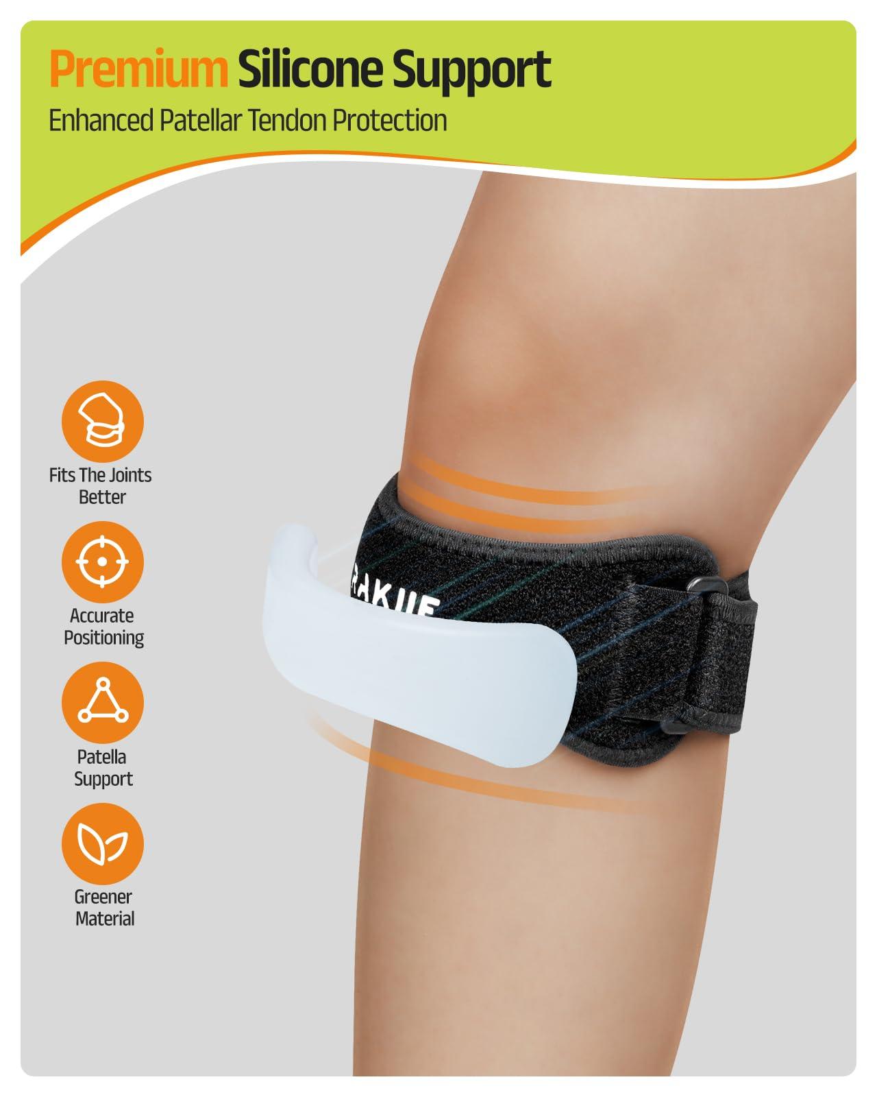 Rakiie Rakiie Knee Strap, Silicone Knee Brace for Precise Compression, Non-Slip Patella Tendon Support Strap, Patella Knee Strap for Men Women, Knee Support Band for Running, Weightlifting, Basketball (2 Pack, Black)