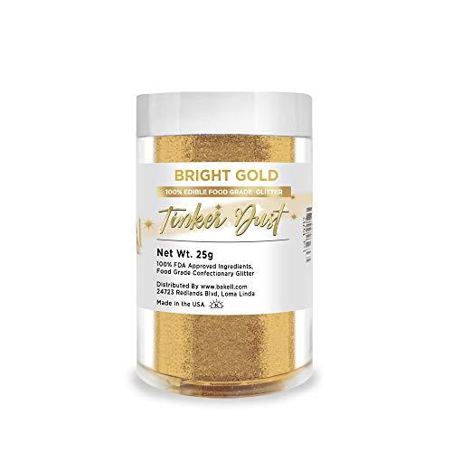 Bakell BAKELL Bright Gold Edible Glitter, 25 Grams | TINKER DUST Edible Glitter | KOSHER Certified | 100% Edible Glitter | Cakes, Cupcakes, Cake Pops, Drinks, Dessert Vegan Glitter & Dusts (25g, Bright Gold)