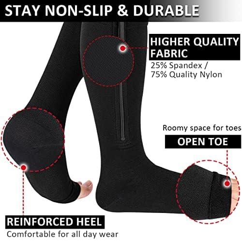 Ailaka Ailaka Medical Compression Socks with Zipper, Knee High 15-20 mmHg Compression Socks for Women Men, Open Toe Support Socks for Varicose Veins, Edema, Recovery, Pregnant, Nurse
