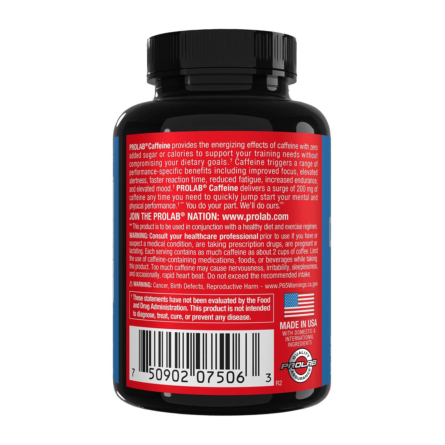 ProLab ProLab Caffeine Tablets 200mg - 200ct | Energy Support, Helps Enhance Endurance & Mental Focus, Reduce Fatigue, Pre-Workout, Extra Strength