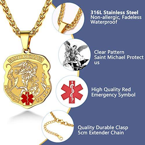 Supcare Supcare Diabetic Necklace for Men Gold Stainless Steel Necklace Engraved Necklace Medical Alert Necklace for Men Customizable Necklace