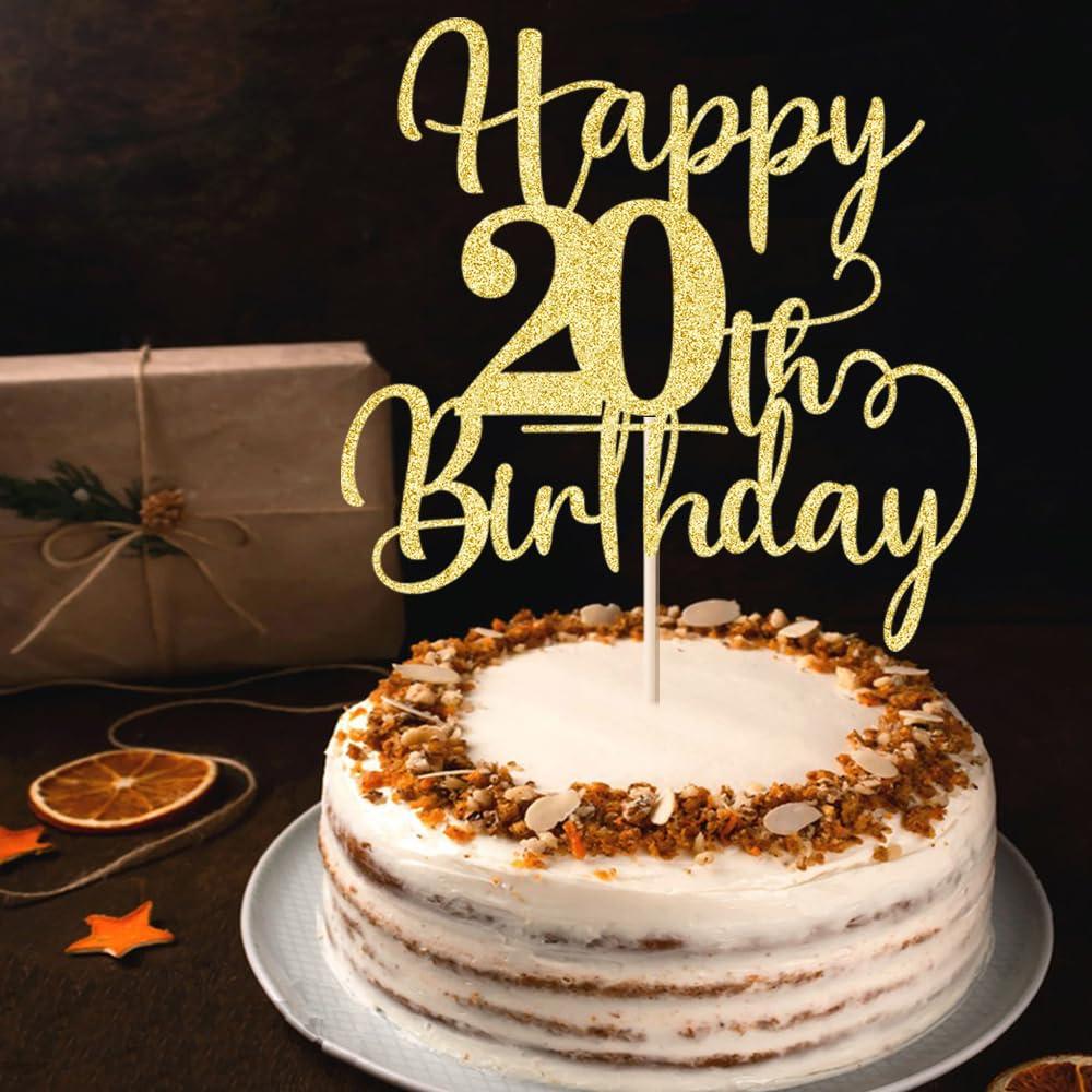Gtseryeio Gtseryeio Happy 20th Birthday Cake Topper, Cheers to 20Years Birthday, Gold Glitter 20 Birthday Party Cake Decoration Supplies (20)
