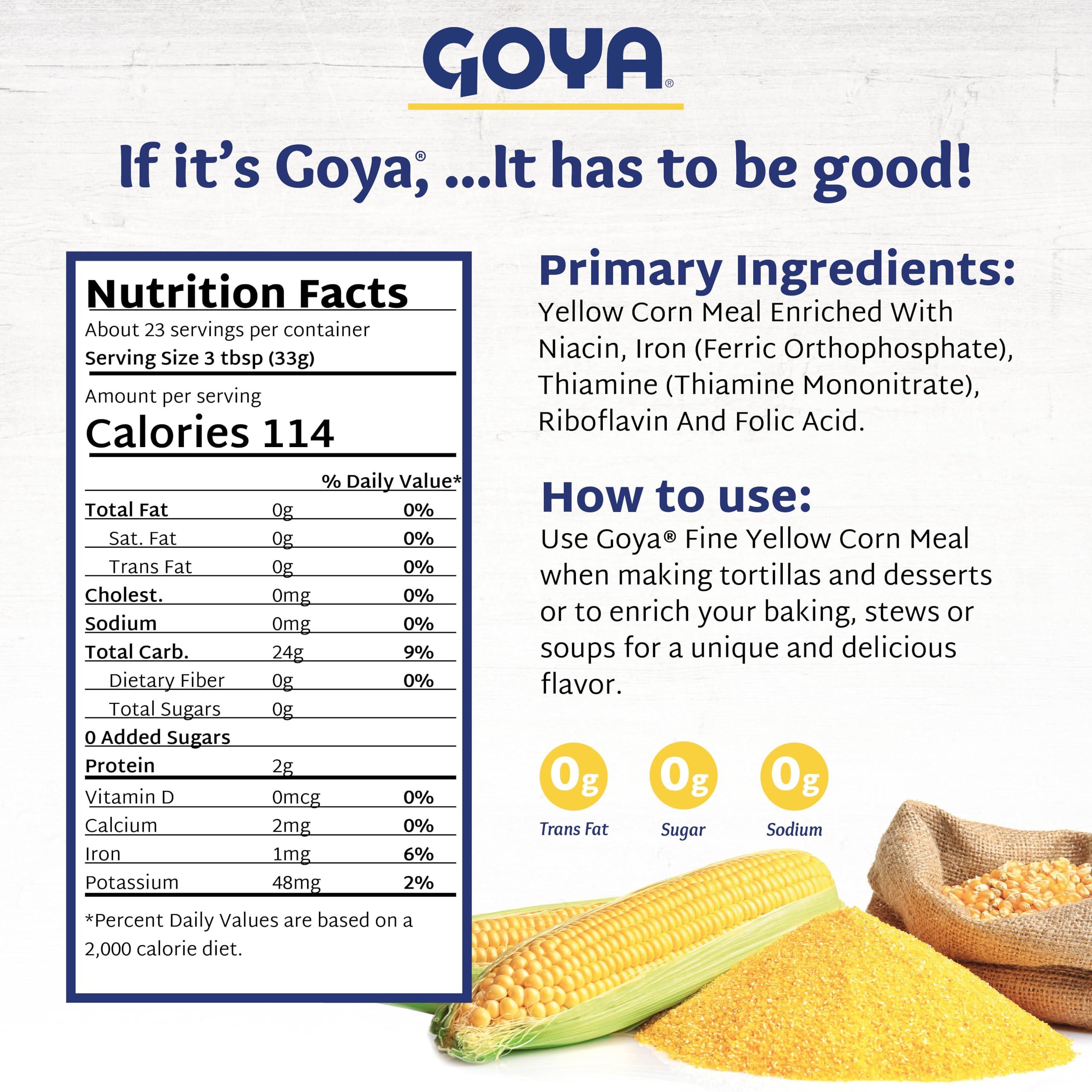 Goya Yellow Cornmeal by Goya, Gluten Free Cornmeal, Harina De Maiz, Fine Ground Corn Flour for Cornbread, Cornmeal Porridge, and More, 24oz. Bag