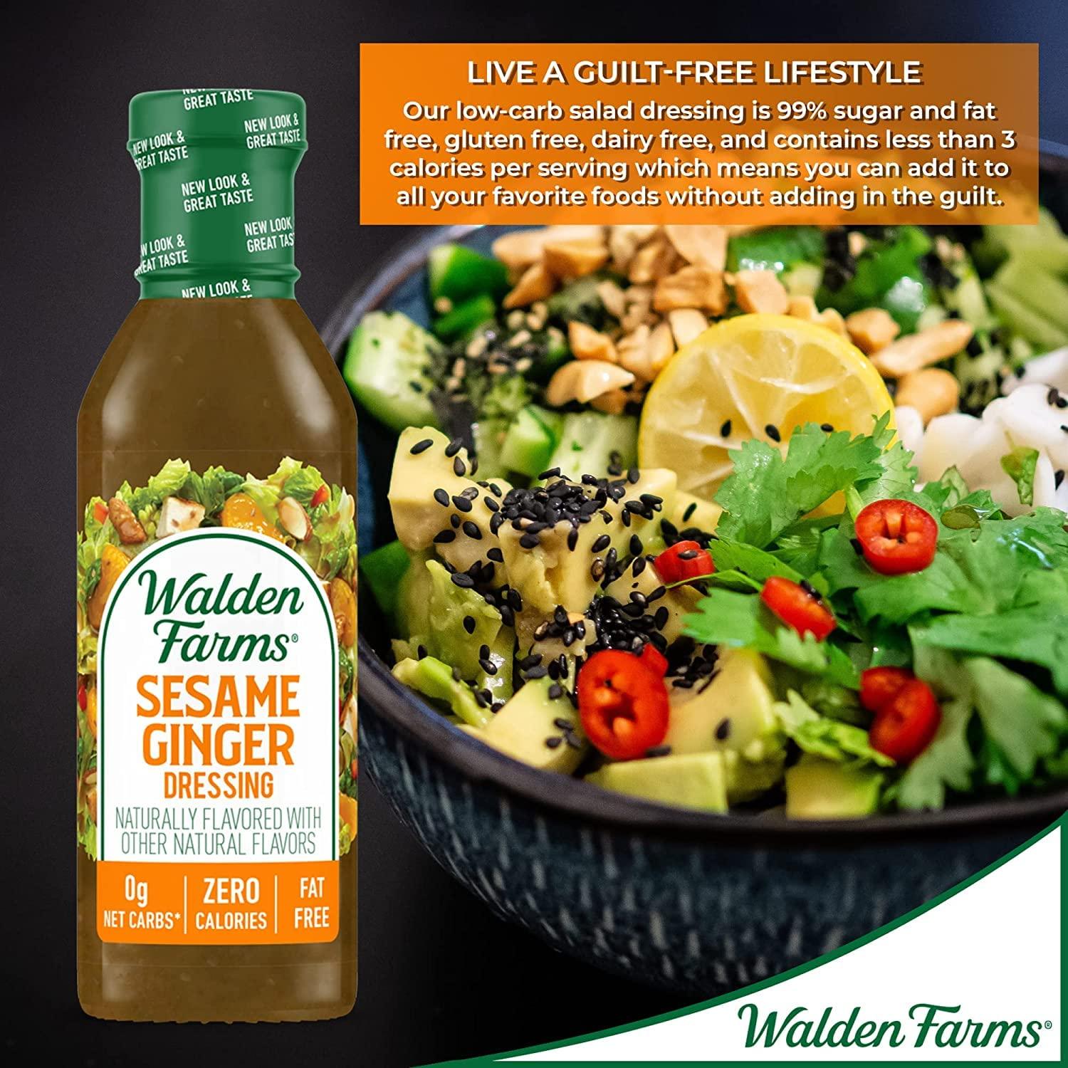 Walden Farms Walden Farms Sesame Ginger Dressing 12 oz Bottle - Fresh and Delicious, Sugar Free 0g Net Carbs Condiment, Kosher Certified, So Tasty on Salads, Vegetables, Coleslaw, Chicken, Shrimp Dipping Sauce and More