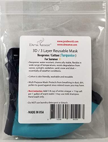 DewAmor DewAmor Reusable Washable Lightweight Neoprene/Cotton Face Mask (Turquoise) (Made in USA) (Multi- Pack) (1)