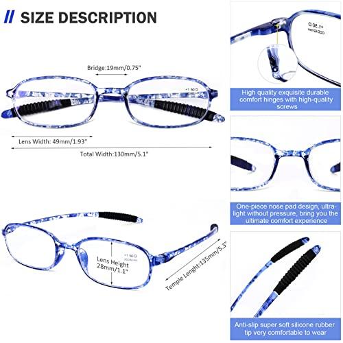 AQWANO AQWANO Flexible Reading Glasses Computer Blue Light Blocking Lightweight TR90 UV400 Protection Readers for Women Men, 3.0
