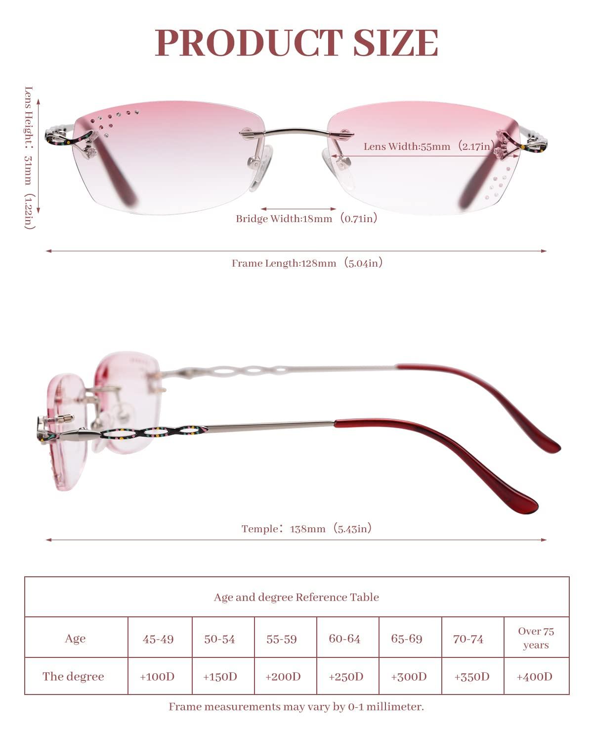 LUFF LUFF Rimless Reading Glasses for Women, Fashion Diamond Cutting Frameless Glasses,Stylish Ultra-light Metal Frameless Reader(1.5X)