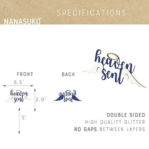 NANASUKO NANASUKO Cake Topper - heaven sent - Double Sided Navy Glitter with White Opal wings - Premium quality Made in USA