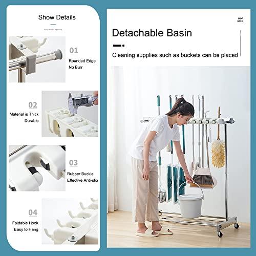 WXZX Utility Rack for Mops And Brooms,Cleaning Tool Cart Mop Holder Umbrella Stand,Movable Commercial Mop Rack, Mop Drain Rack,Can put wet mops, with Wheels,for Garden,Garage,Schools,Hospitals,Hotels ( Col